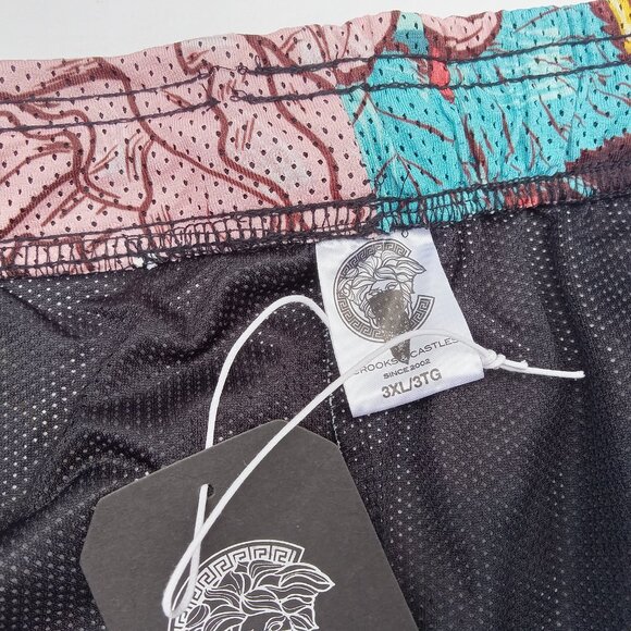NWT Mens CROOKS & CASTLES Gym Shorts 3XL Pink Roses Turquoise Elastic Waist - Picture 12 of 14